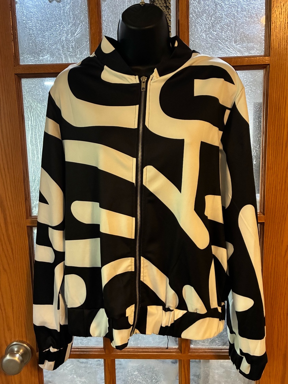 Black & White Graphic Zip-Front Jacket